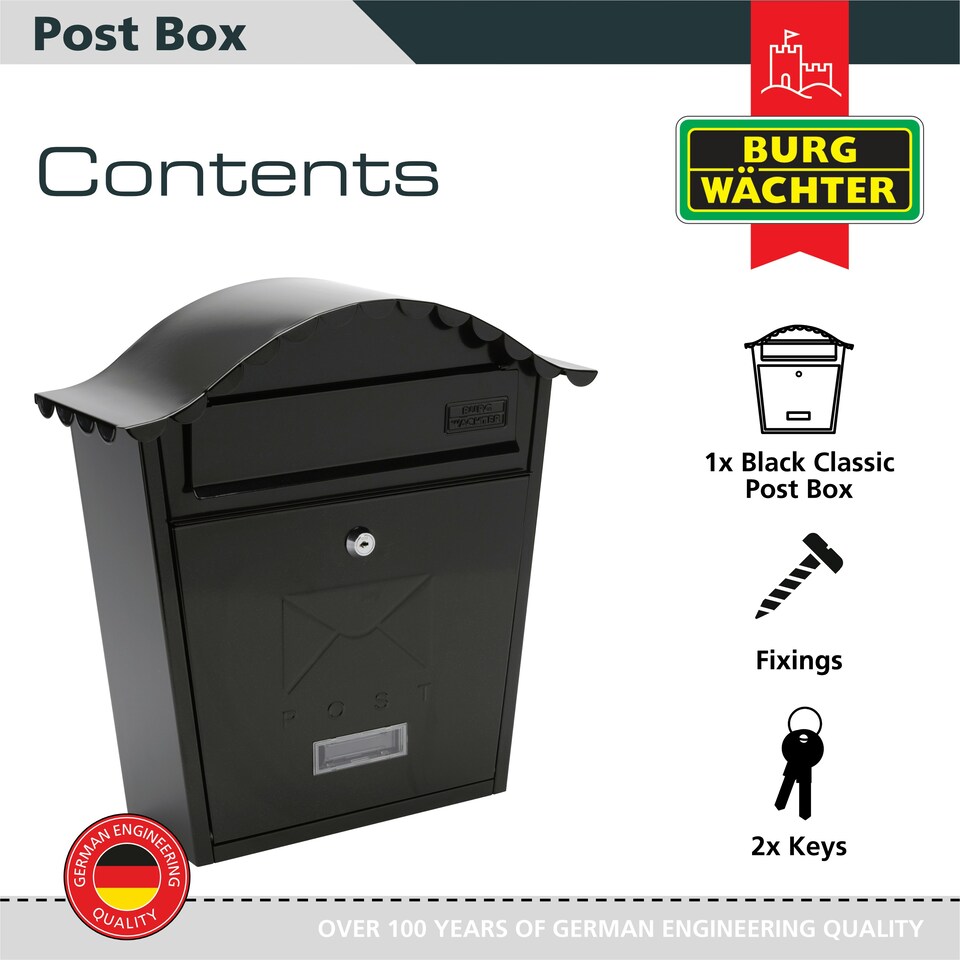 image 1 of Burg-Wachter Classic Wall Mounted Galvanised Steel Lockable Weatherproof Post Box - 36x37x13cm Cream | Antique Cream