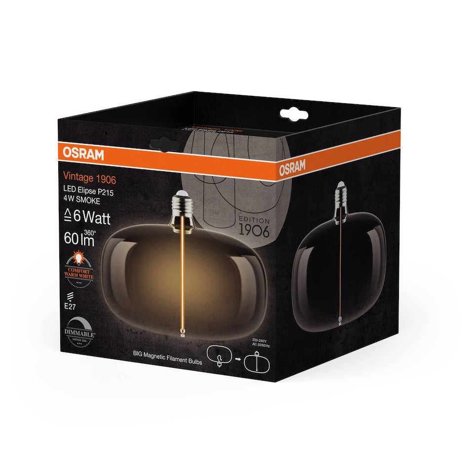 image 1 of Osram Vintage 1906 Big Elipse 6 Magnetic DIM Lamp 4W 818 Smoke E27