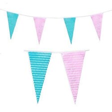Pink & Blue Polta Dot Party Bunting 10m with 20 Pennants