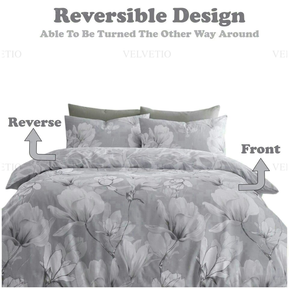 image 1 of VELVETIO Magnolia Dream Printed Duvet Cover Set Reversible Polycotton Easy Care Beddings Pink | Blush Pink | King