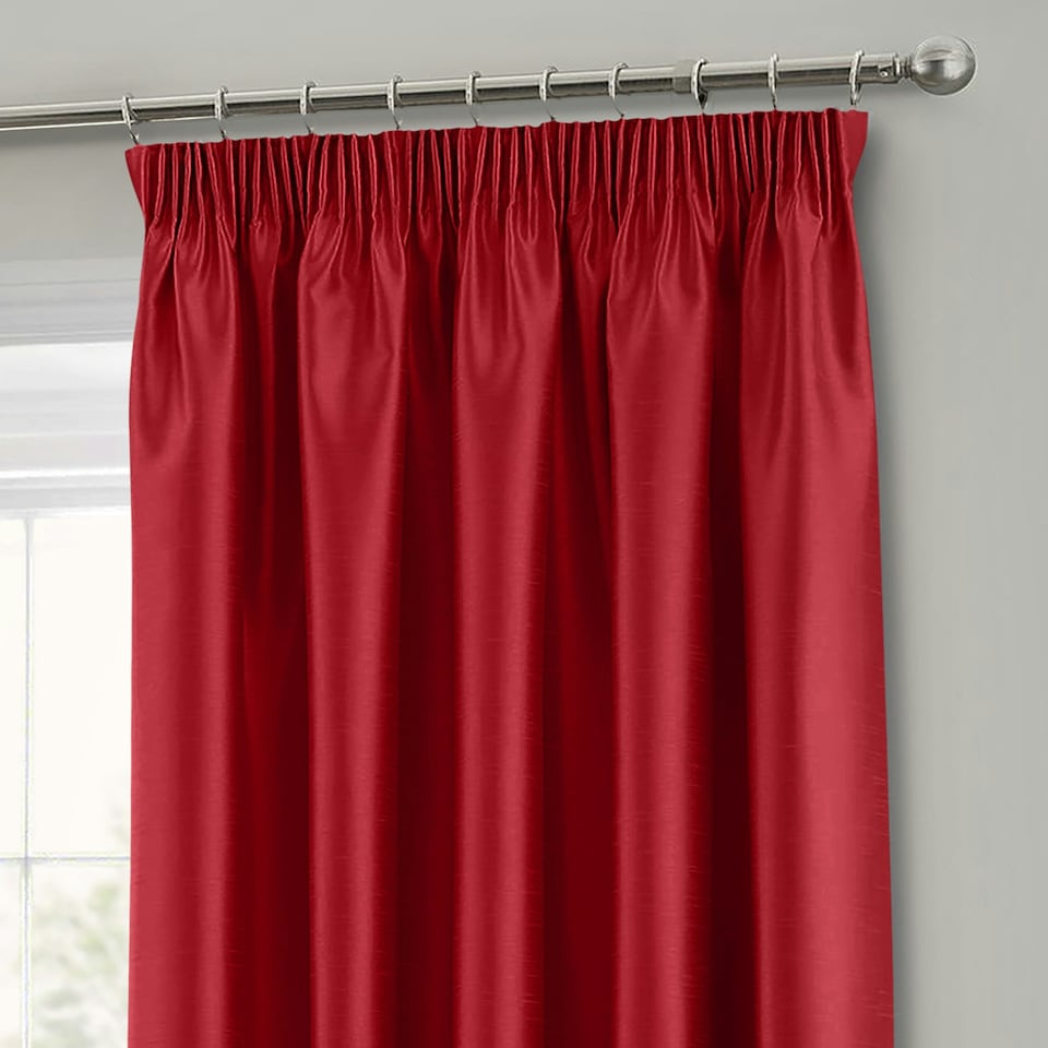 Intimates Faux Silk Pencil Pleat Curtains - 168cm x 228cm Red