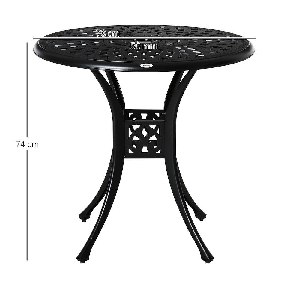 image 1 of Outsunny 78 cm Round Garden Dining Table with Parasol Hole Antique Cast Aluminium Outdoor Table Only, Black