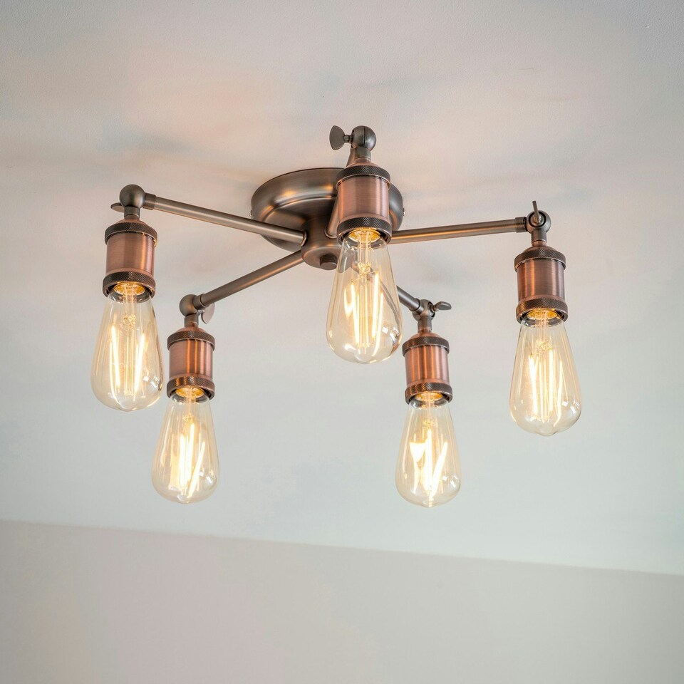 image 1 of Hal 5 Light Semi flush Aged Pewter, Aged Copper Plate, E27