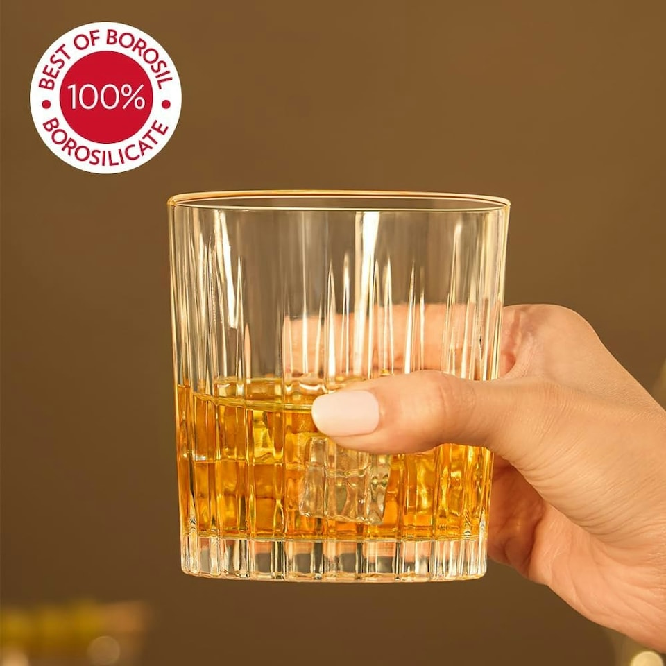 image 1 of Borosil Charm Whiskey Glass Tumbler | 6 pc Set (300 ml Each)