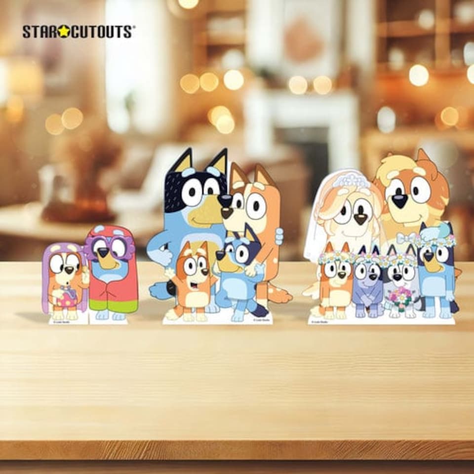 image 1 of Bluey & Bingo| Grannies| Heeler Family & Bluey Family Wedding Table Top Cardboard Cutouts - Pack of 3