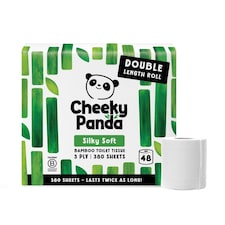 Cheeky Panda Double-Length Silky Soft Bamboo Toilet Paper 48 rolls 380 3 ply sheets | White | Size: 48 Rolls | 48