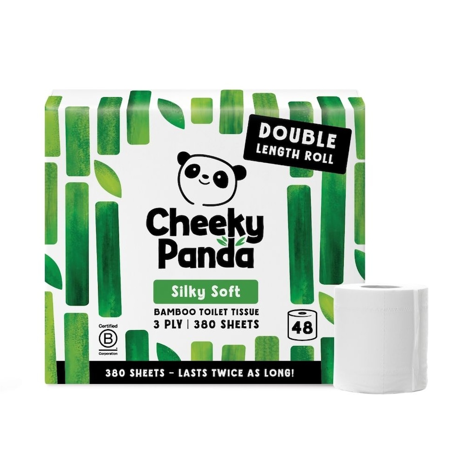 image 1 of Cheeky Panda Double-Length Silky Soft Bamboo Toilet Paper 48 rolls 380 3 ply sheets | White | Size: 48 Rolls | 48