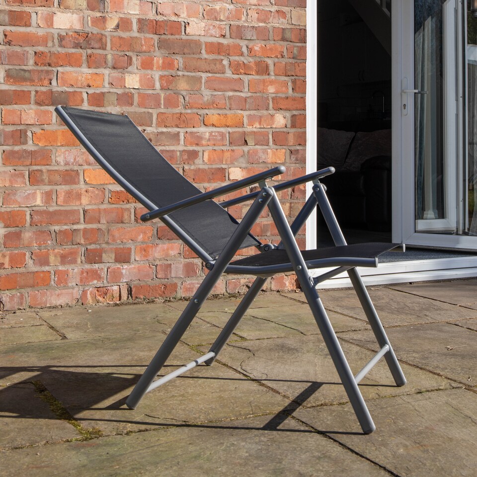 image 1 of Outdoor Garden Patio Multi Position Reclining Folding Chair in Black and Silver | Grey | Grey