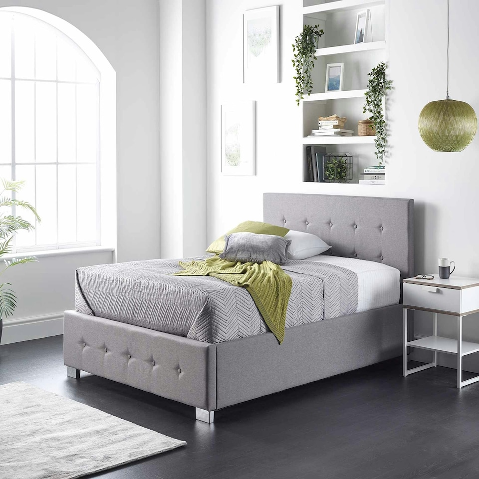 image 1 of Side Opening Ottoman Storage in Grey Linen, King