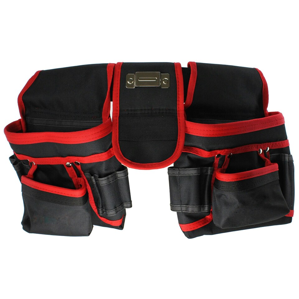 image 1 of SPARES2GO 20 Pocket Double Tool Belt Heavy Duty Joiners Carpenter Builders Nails Pouch