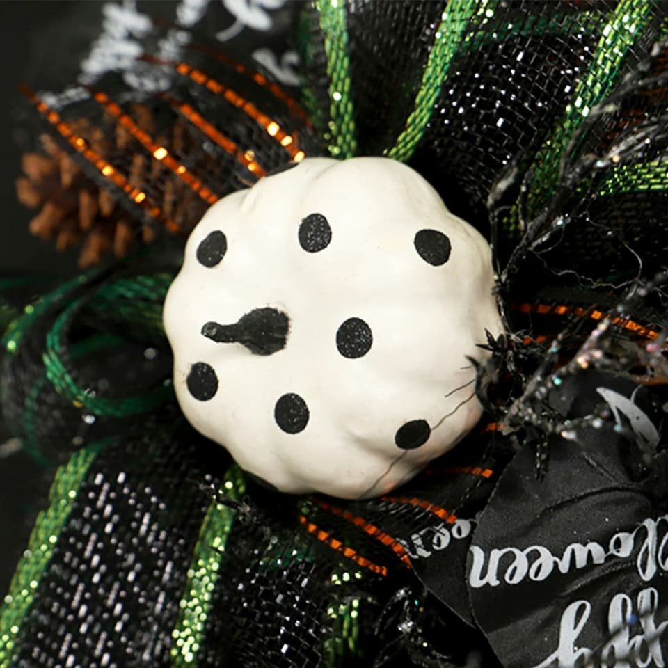 image 1 of Living and Home Halloween Rattan Wreath with Silk Bows - 40cm