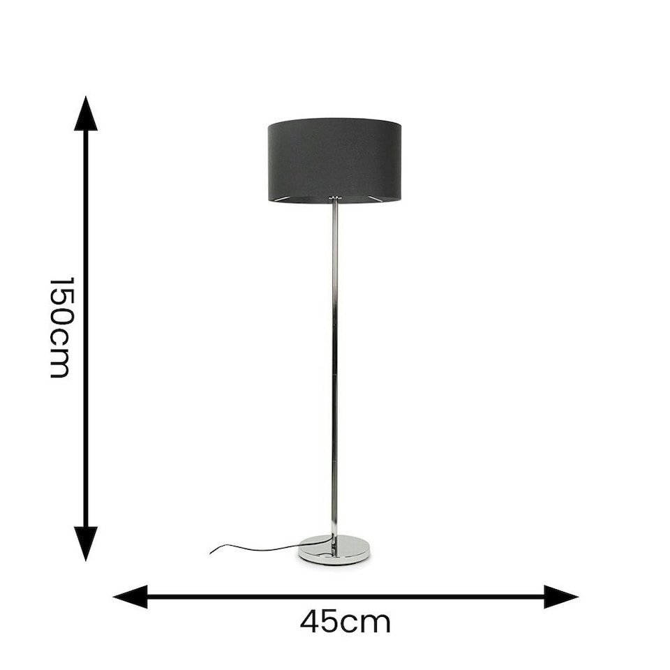 image 1 of ValueLights Silver Floor Lamp with Large Charcoal Grey Shade