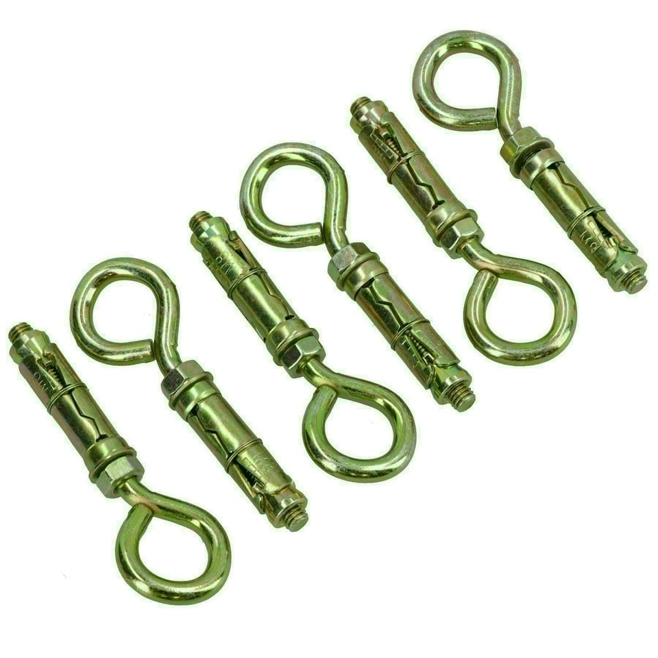 image 1 of 8mm Close Hook Anchor Eye Bolt Rawl Expansion Bolts Shield Wall 12 Pack