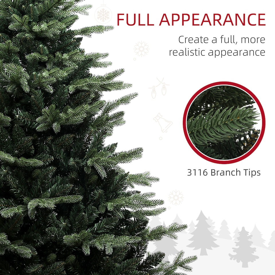 image 1 of HOMCOM 7ft Artificial Spurce Christmas Tree with 3116 Branch Tips and Foldable Steel Base, Realistic Hinged mas Tree for Home Office, Green