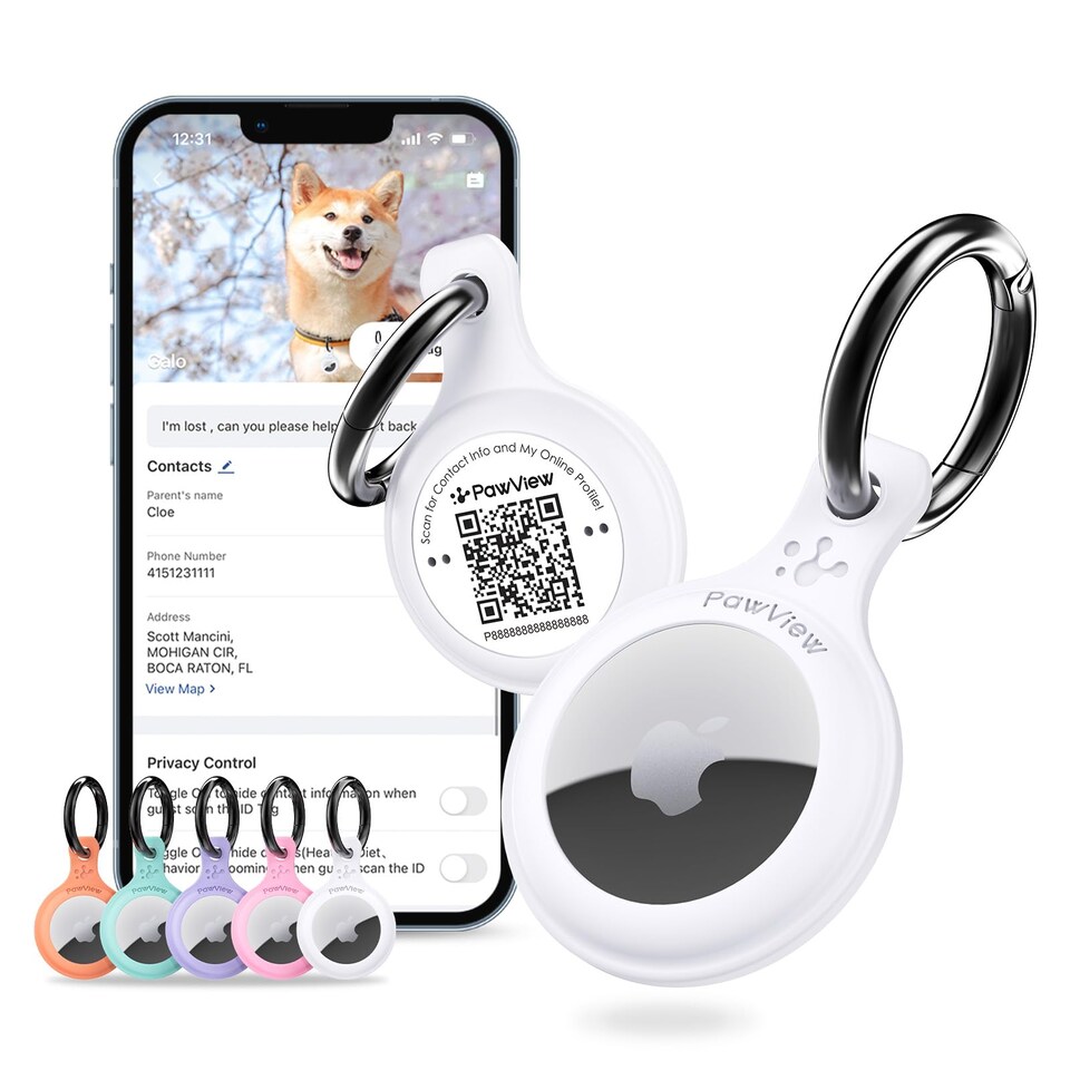 image 1 of AirTag Holder & Collar for Pets GPS Tag & App with Smart QR ID