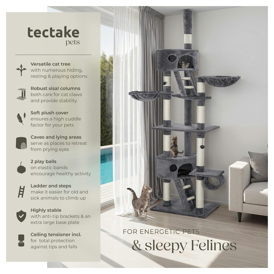 image 1 of Cat Tree Hansi - 243 to 260 cm, sisal cat scratching posts - Grey