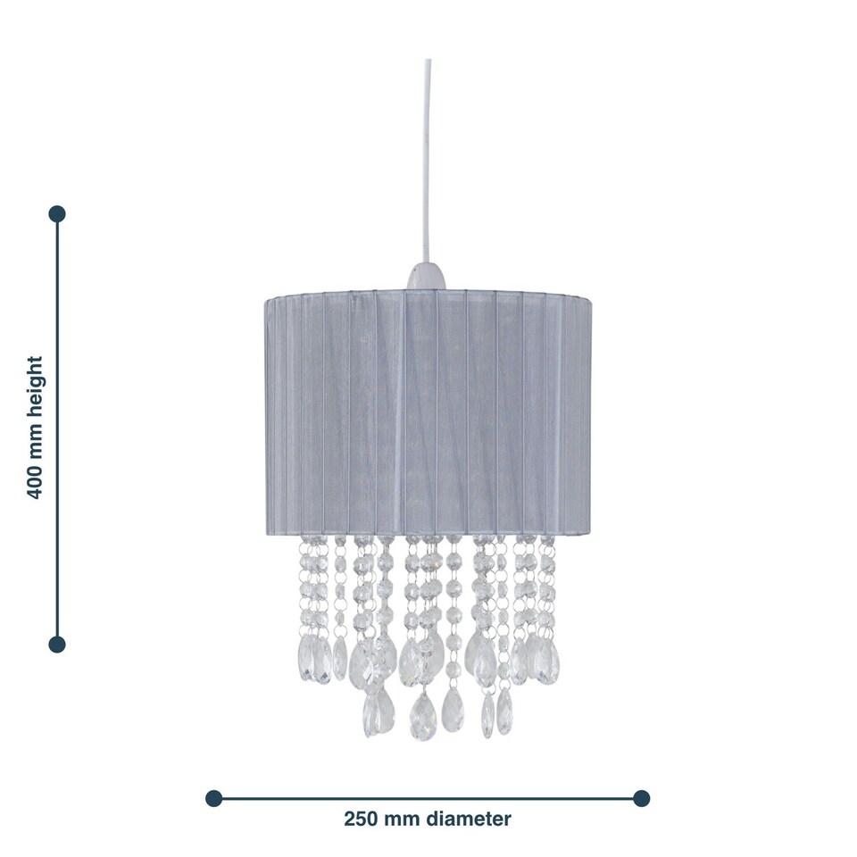 image 1 of First Choice Lighting Set of 2 Voile 25cm Jewelled Grey Ribbon Pendant Shades Grey | Clear