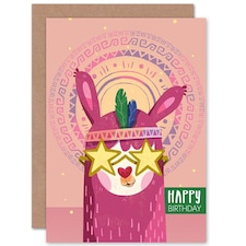 Llama Stars Girls Birthday Greeting Card