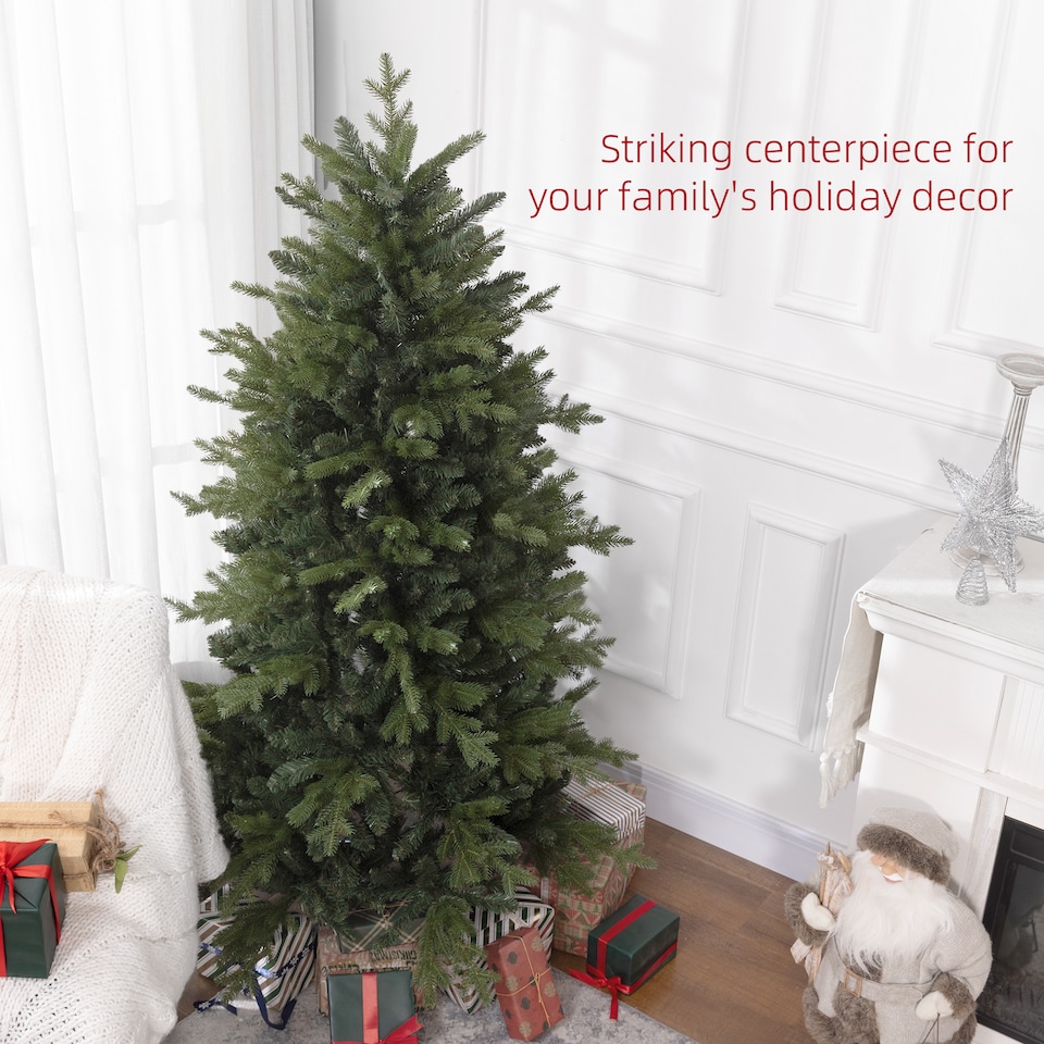 image 1 of HOMCOM 6ft Artificial Christmas Tree with 1821 Tips, Metal Base, Realistic Hinged mas Tree for Home Office, Green