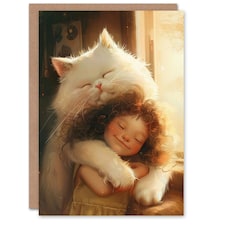 Cute Little Girl Giant Cat Pet Love Child Birthday Card