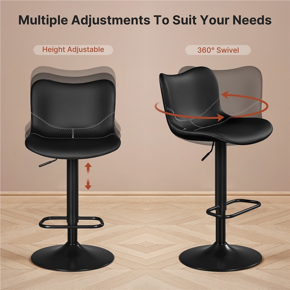 image 1 of Yaheetech 2pcs Height Adjustable PU Leather Bar Stools with Backrest and Footrest | Black | One Size