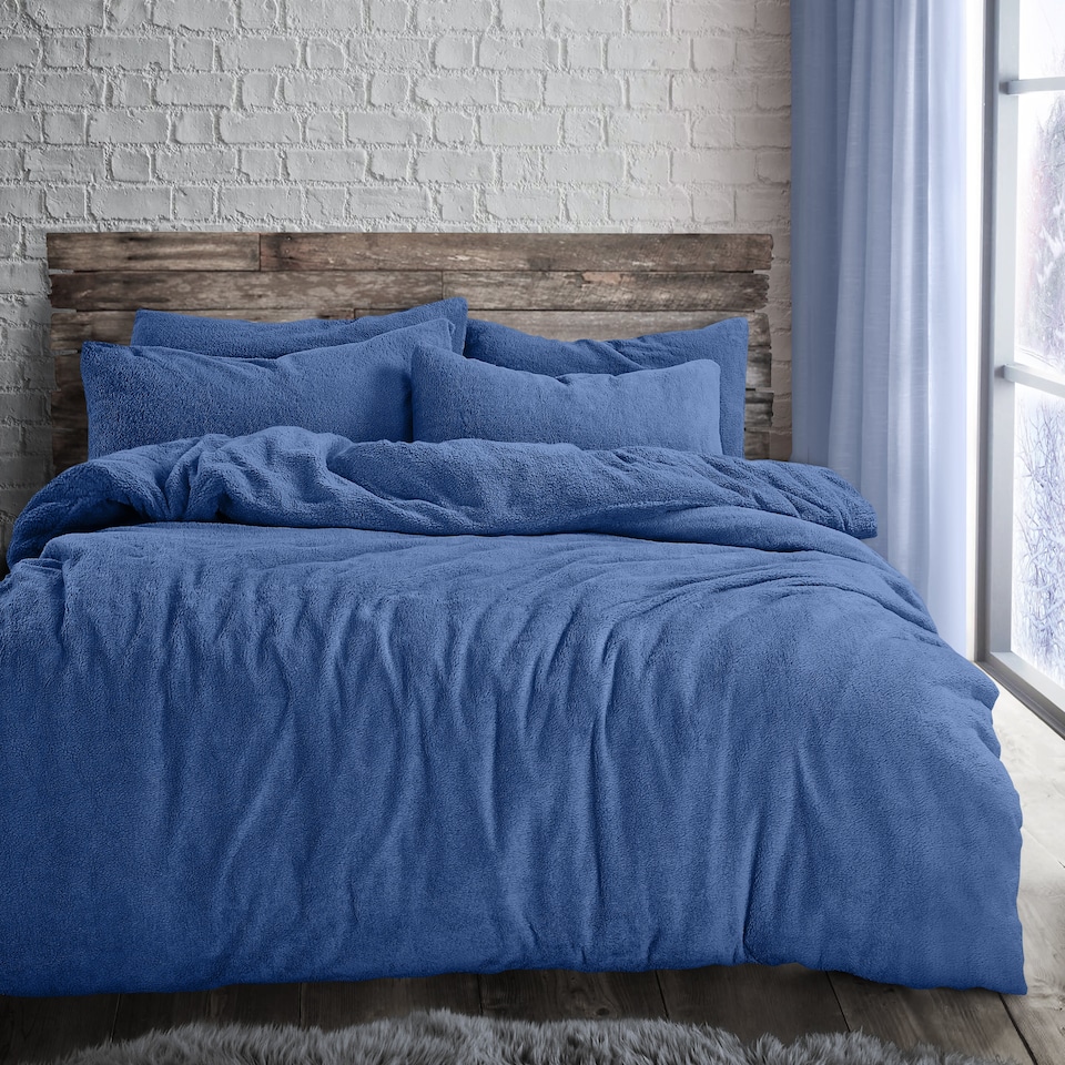 Velosso Plain Teddy Fleece Duvet Cover and Pillowcase Set