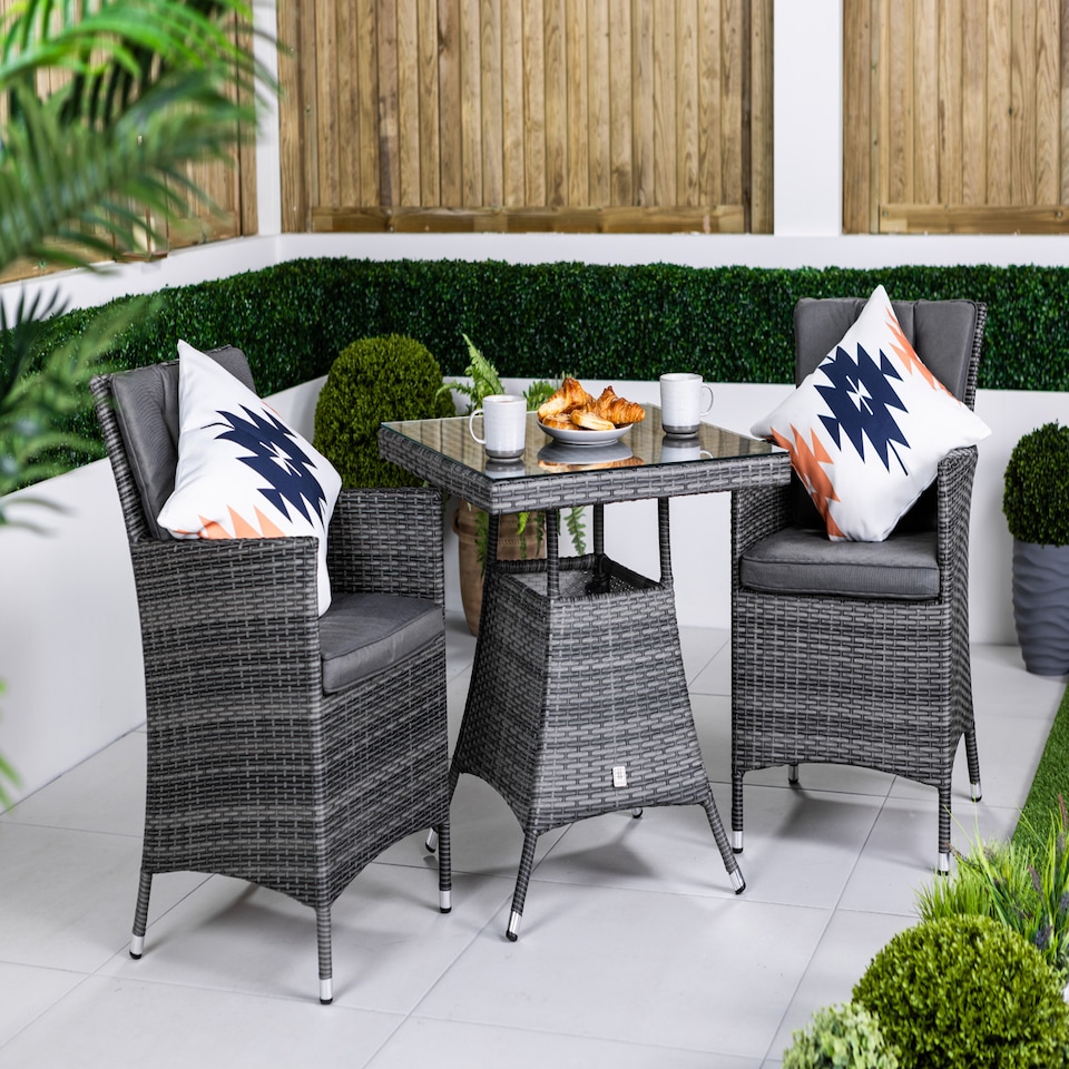 image 1 of Savannah Square Rattan Garden Bistro Table and Chairs Set 2 Seater | Grey | Grey