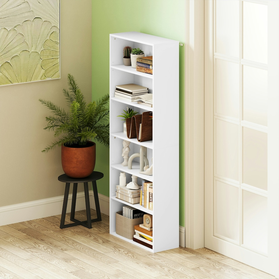 image 1 of HOMCOM 6 Tier Bookshelf, Freestanding Bookcase with Adjustable Shelves, White White