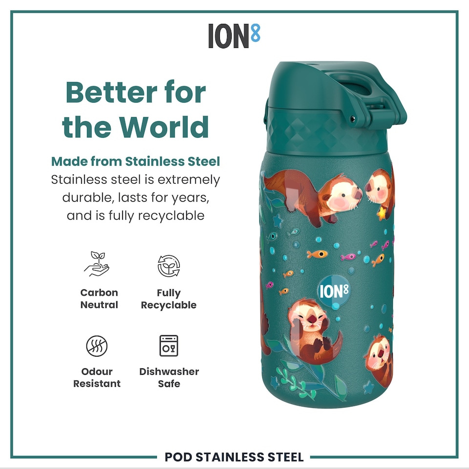 image 1 of Leak Proof Kids Water Bottle, Stainless Steel, 400ml (13oz) | Blue | Otters | One Size