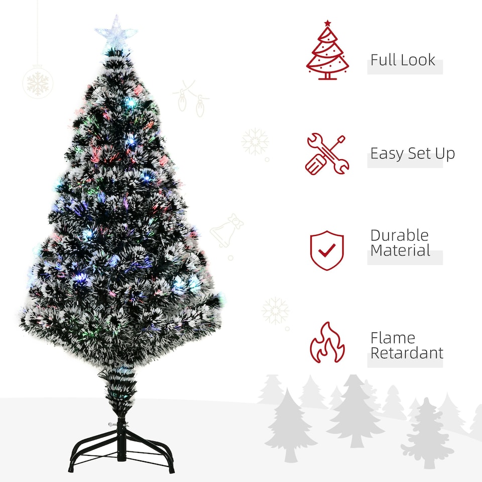 image 1 of HOMCOM 4ft Artificial Prelit Christmas Tree, Snow Xmas Tree w/ Fiber Optic