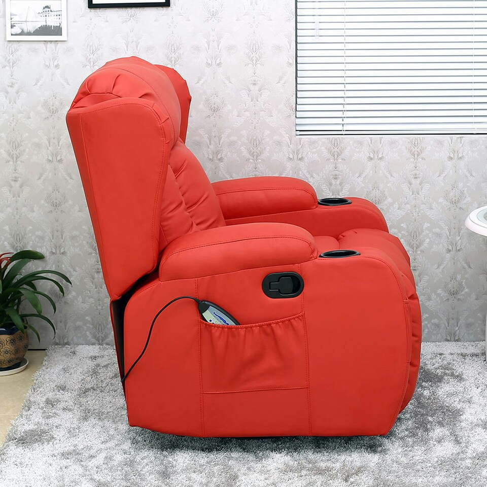 image 1 of Caesar Bonded Leather Recliner Rocking Swivel Heat & Massage Chair (Red)