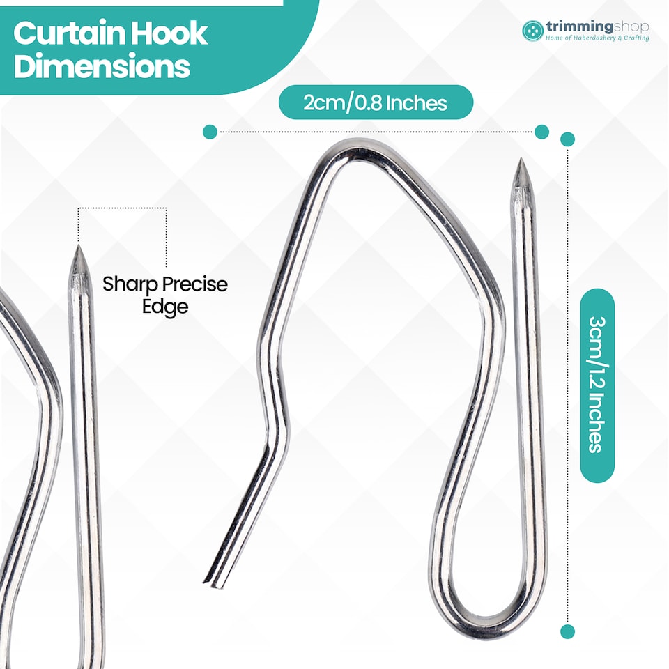 image 1 of Silver Drapery Pin Hooks, Metal Curtain Hooks - 50pcs