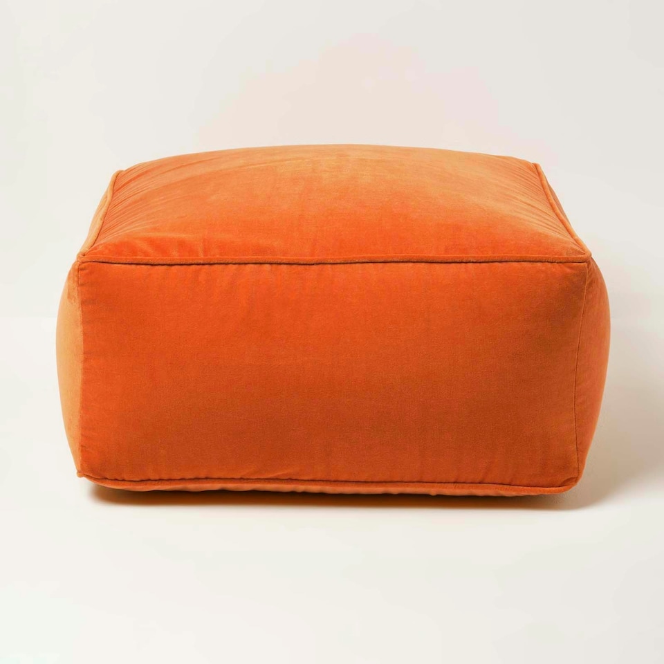 image 1 of Homescapes Burnt Orange Velvet Pouffe Bean Cube