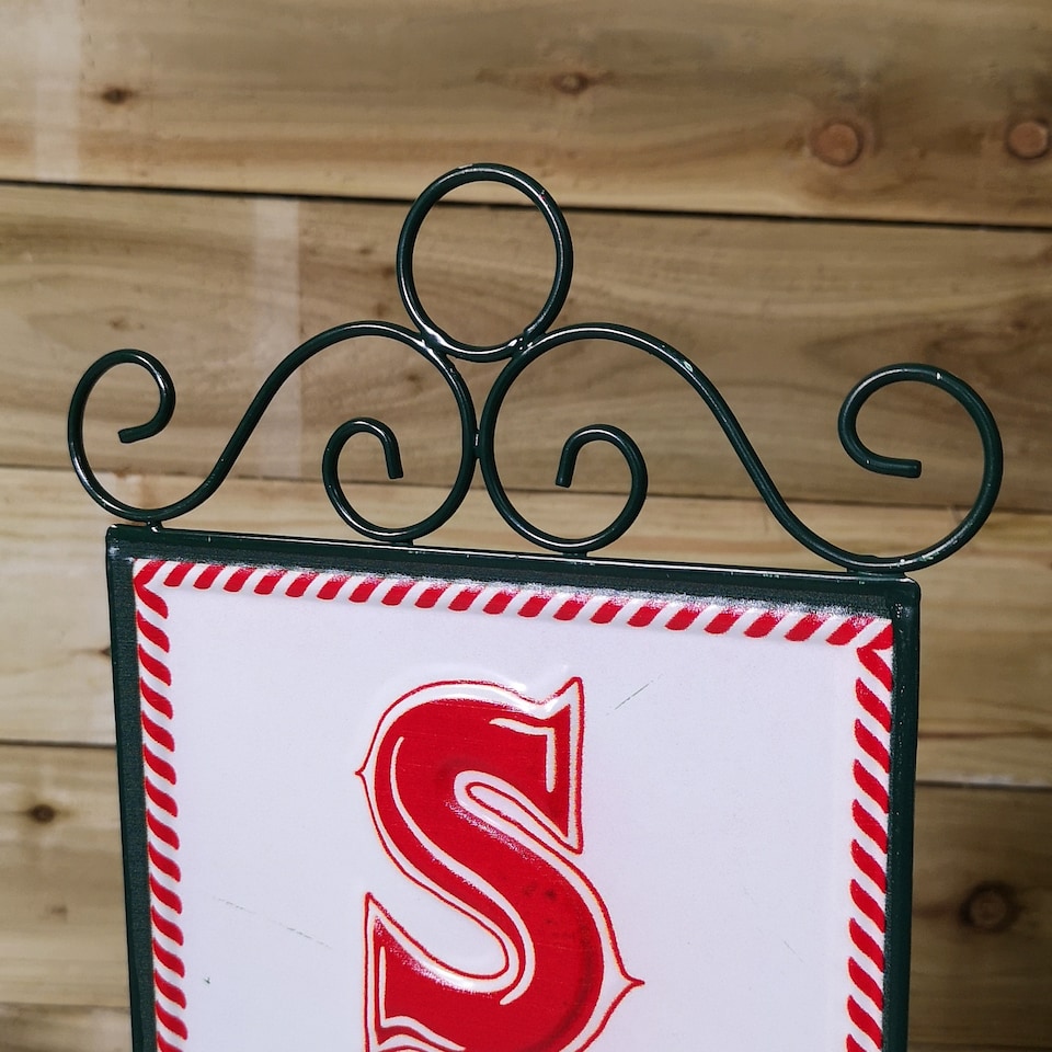 image 1 of 86cm Red and White Santa Stop Here Sign Christmas Decoration