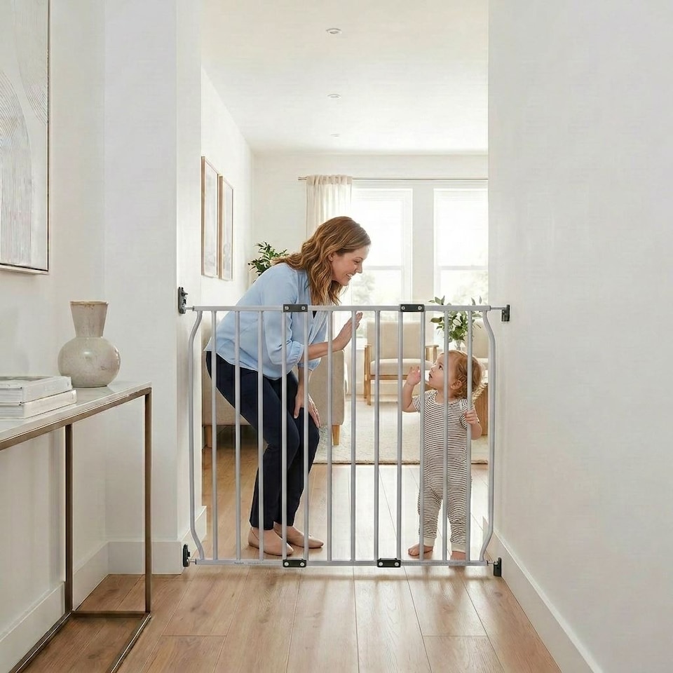 image 1 of Safetots Extra Tall Eco Screw Fit Baby Gate, Grey, 110cm - 120cm, Extra Tall Gate 100cm in Height, Stair Gate for Baby, Screw Fitted Safety Gate, Easy Installation