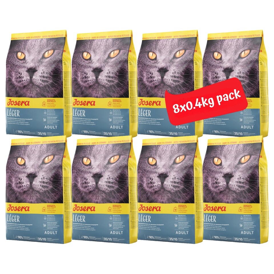 image 1 of Josera Leger complete adult cat food | For weight control | Lower calorie | Extreme Anti-Hairball | Chicken & Liver | Herbs & Fruit | Urinary pH | 8x0.4kg