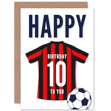 Football Strip Kit Red Striped Top 10 Year old Kids 10th Birthday Card