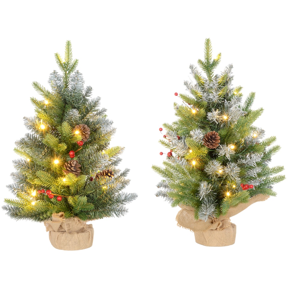 image 1 of HOMCOM 2 Pieces 2' Prelit Artificial Tabletop Christmas Trees, LED Display