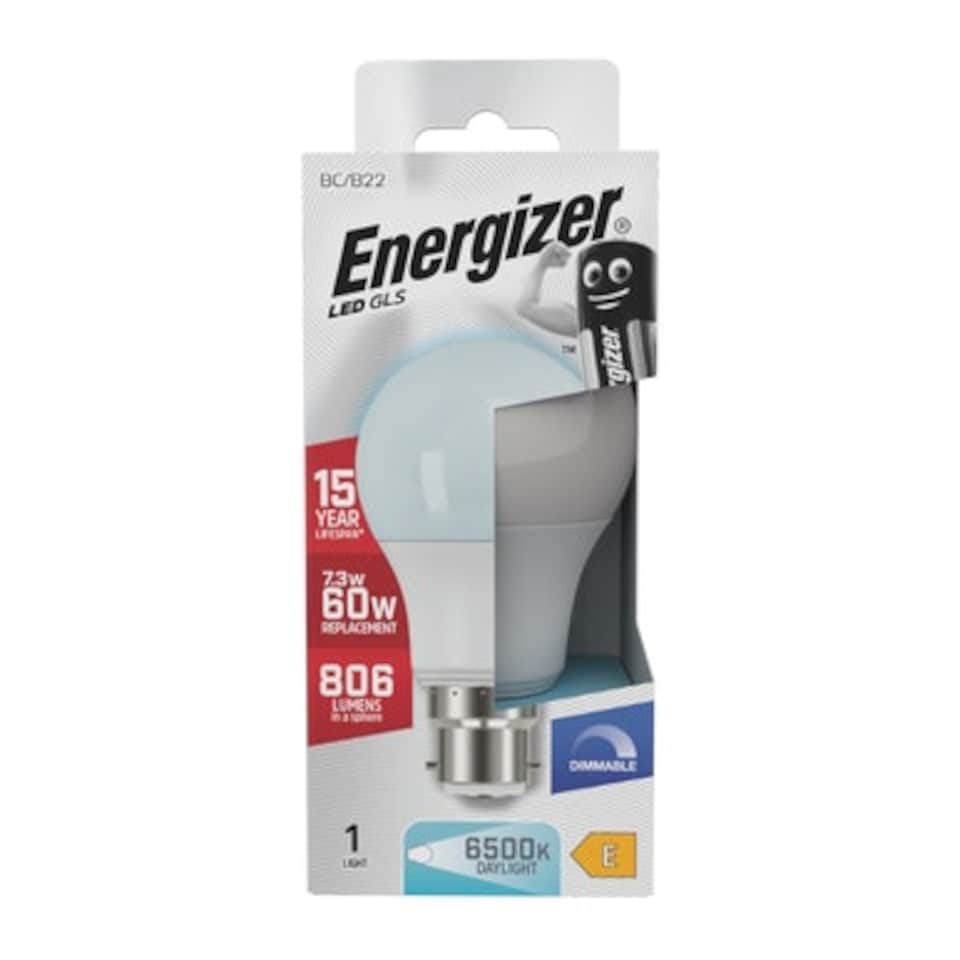 image 1 of Energizer LED GLS B22 806lm 7.3W 6500K (Daylight) Dimmable Light Bulb - Pack of 1