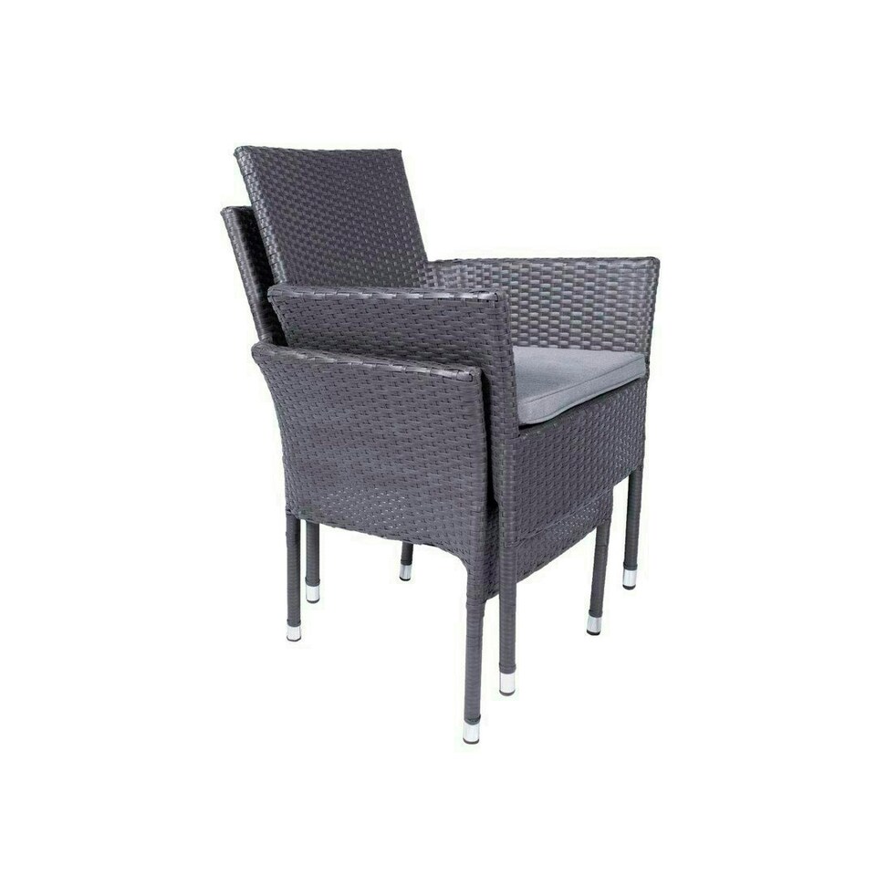 image 1 of Malaga 6 Seater Stacking Dining Set with Cushion - Synthetic Rattan - L140 x W140 x H74 cm - Slate Grey