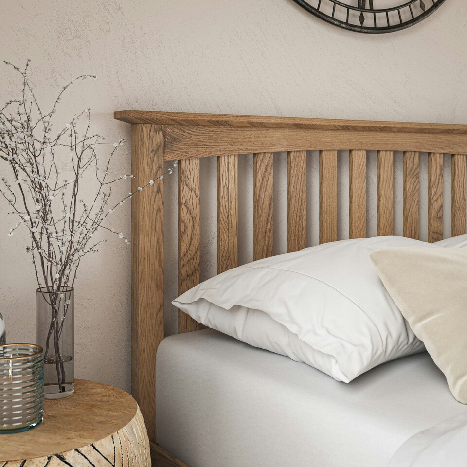 image 1 of Dunkeld Solid Wooden Oak Low Footboard Shaker Style Bed Frame (Double)