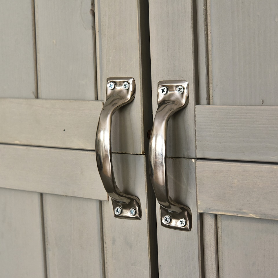 image 1 of Outsunny Wooden Garden Shed with Two Windows, Tool Storage Cabinet, Outdoor Double Door Organizer 127.5L x 50W x 164H cm, Grey