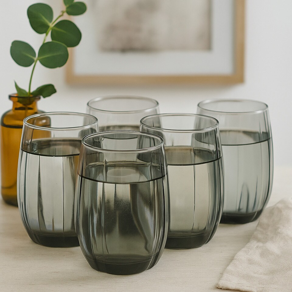image 1 of Linka Coloured Glasses Sets Glassware Cup Tall Short Cocktail Tumblers | Multi | Dark Grey 240ml | Set of 12
