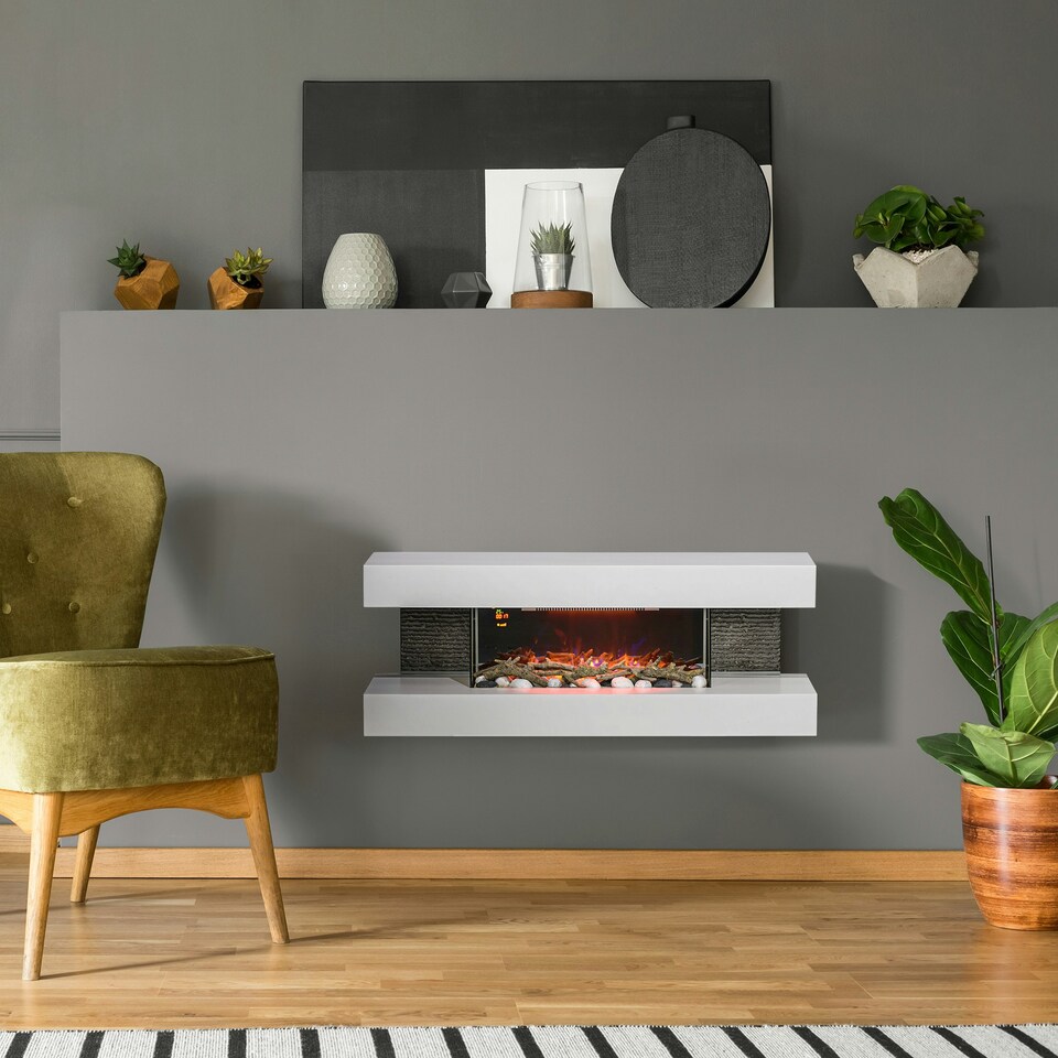 image 1 of HOMCOM 2000W Wall Mounted Electric Fireplace, Freestanding, 2000W, White