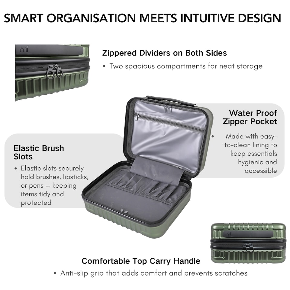 image 1 of 4 Piece Suitcase Set: Vanity, Carry-On, Medium & Large with Cupholder | Green | Hunter Green