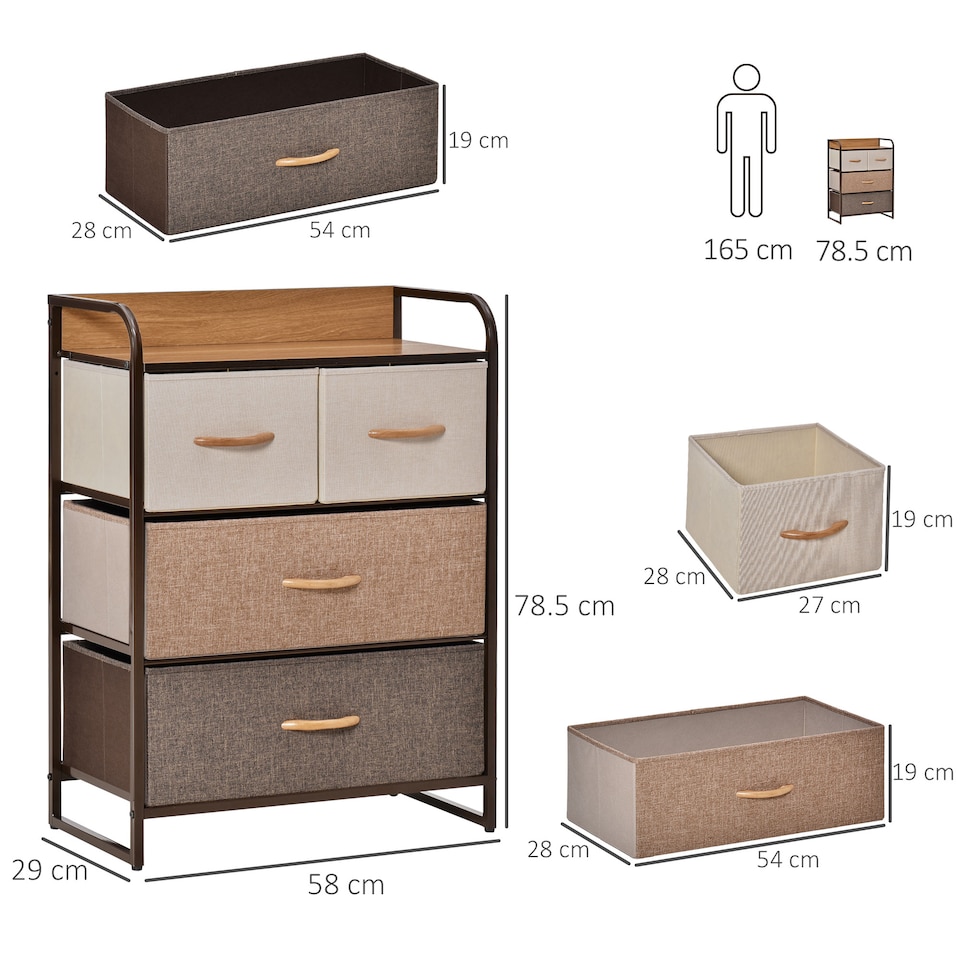 image 1 of HOMCOM 4-Drawer Dresser, 3-Tier Storage Organizer, Tower Unit for Bedroom Hallway Closets with Steel Frame Wooden Top