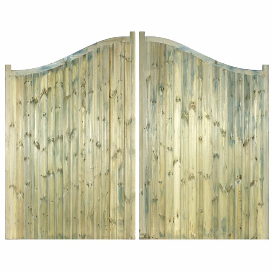 image 1 of Drayton Tall Shaped Top Double Gate - Pressure Treated Scandinavian Redwood - W2400 x H1800 mm | Brown | 1
