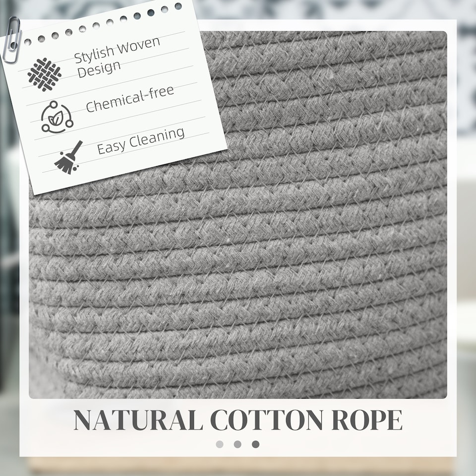 image 1 of HOMCOM 36L Laundry Hamper, Cotton Rope Laundry Basket with Handles, Collapsible Washing Bin, 38 x 45cm, Grey