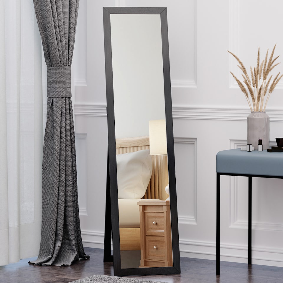 image 1 of HOMCOM Full Length Mirror, Floor Standing or Wall-Mounted Long Mirror, Rectangular Full Body Mirror for Bedroom, Living Room, Black