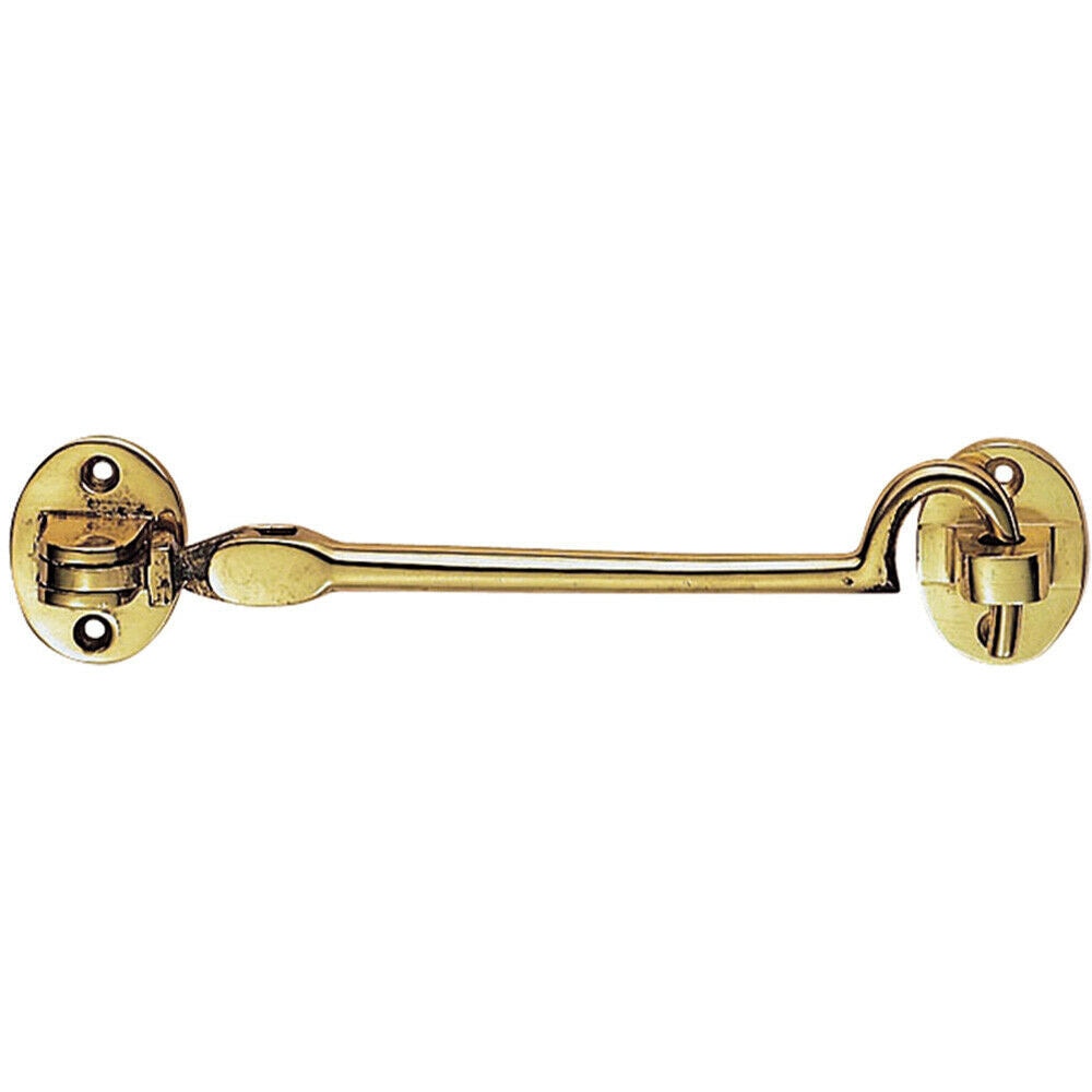 Loops Lightweight Cabin Hook & Eye Polished Brass 102mm Arm Cabinet Hatch Lock in Metallics